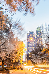 Image showing charlotte skyline at dawn hours on a spring evening