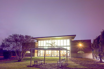 Image showing modern view of public library at night