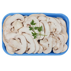 Image showing Champignon mushroom tub isolated