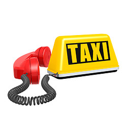 Image showing Taxi car sign and telephone on white isolated background