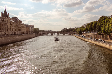 Image showing Notre Dame  with boat on Seine, France