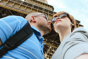 Image showing Young couple near the Eiffel Tower in Paris