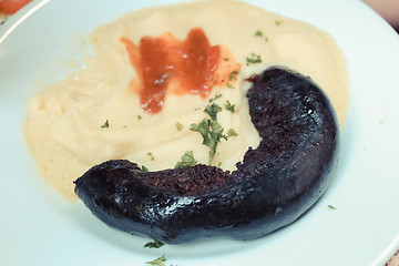 Image showing mashed potato and home made black pudding
