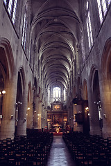Image showing famous Notre Dame cathedral interior view.