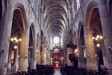 Image showing famous Notre Dame cathedral interior view.