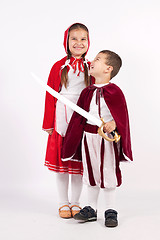 Image showing Girl and boy in costumes from fairy tales