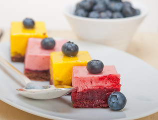 Image showing strawberry and mango mousse dessert cake