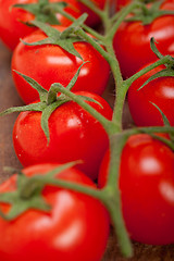 Image showing fresh cherry tomatoes on a cluster