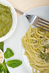 Image showing Italian traditional basil pesto pasta ingredients