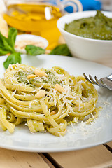 Image showing Italian traditional basil pesto pasta ingredients