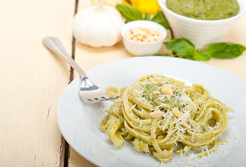 Image showing Italian traditional basil pesto pasta ingredients