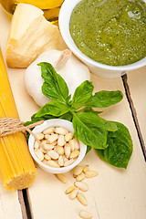 Image showing Italian traditional basil pesto pasta ingredients