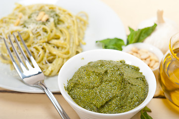 Image showing Italian traditional basil pesto pasta ingredients