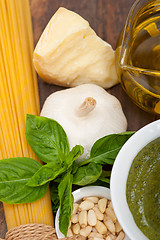 Image showing Italian traditional basil pesto pasta ingredients