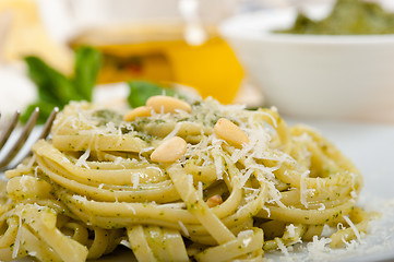 Image showing Italian traditional basil pesto pasta ingredients