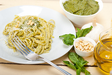 Image showing Italian traditional basil pesto pasta ingredients