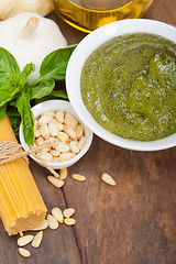 Image showing Italian traditional basil pesto pasta ingredients