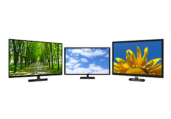 Image showing three modern TV set with different images