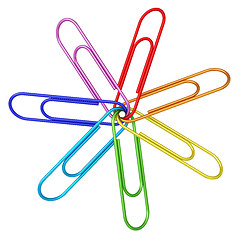 Image showing Colorful paper clips chained together on white