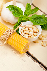 Image showing Italian traditional basil pesto pasta ingredients