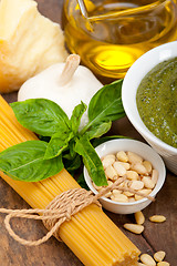 Image showing Italian traditional basil pesto pasta ingredients