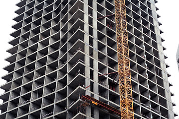 Image showing Construction of a tall modern office building