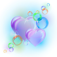 Image showing Romantic background with colorful bubble hearts shapes.