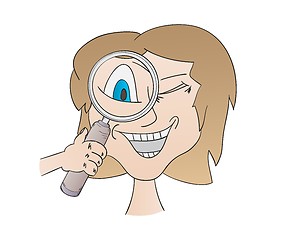 Image showing woman with magnifying glass