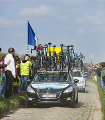 Image showing The Car of Omega Pharma- Quick StepTeam on the Roads of Paris Ro