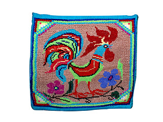 Image showing pillow embroidered with a rooster