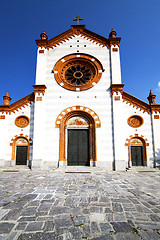 Image showing  church    mercallo  old   closed brick tower sidewalk italy 