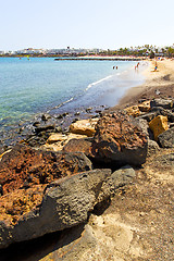 Image showing white coast lanzarote  in spain   hotel stone water  and summer 