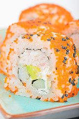 Image showing Closeup California maki sushi with masago