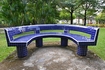 Image showing A bench over beautiful outdoor landscape