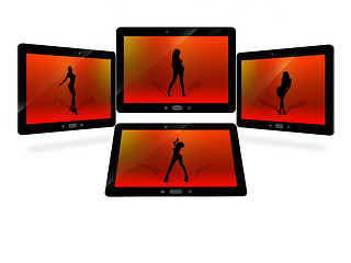 Image showing tablets with red image of dancing woman isolated 