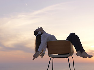Image showing young woman enjoy sunset
