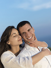 Image showing happy young romantic couple have fun arelax  relax at home