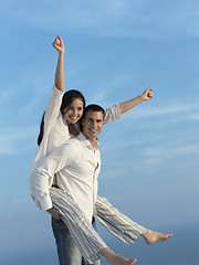 Image showing happy young romantic couple have fun arelax  relax at home