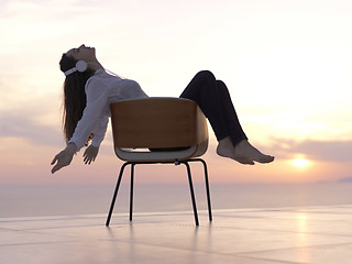 Image showing young woman enjoy sunset