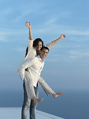 Image showing happy young romantic couple have fun arelax  relax at home