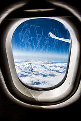 Image showing Frost on the Airplane glass window.