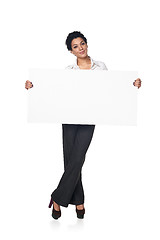 Image showing Business woman with blank white board