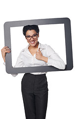 Image showing Happy smiling business woman looking through frame