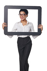 Image showing Happy smiling business woman looking through frame