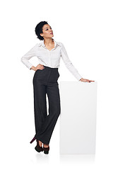 Image showing Business woman with blank white board