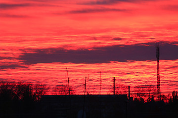 Image showing scarlet sunset with evening clouds