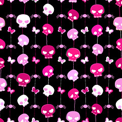 Image showing  pink skulls on black background, seamless pattern