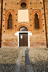 Image showing  church  in  the parabiago  old   closed brick  sidewalk italy  