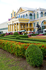 Image showing   cannon bangkok in thailand   flag flower  temple steet