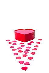 Image showing Open gift box with heart-shaped and scattered hearts